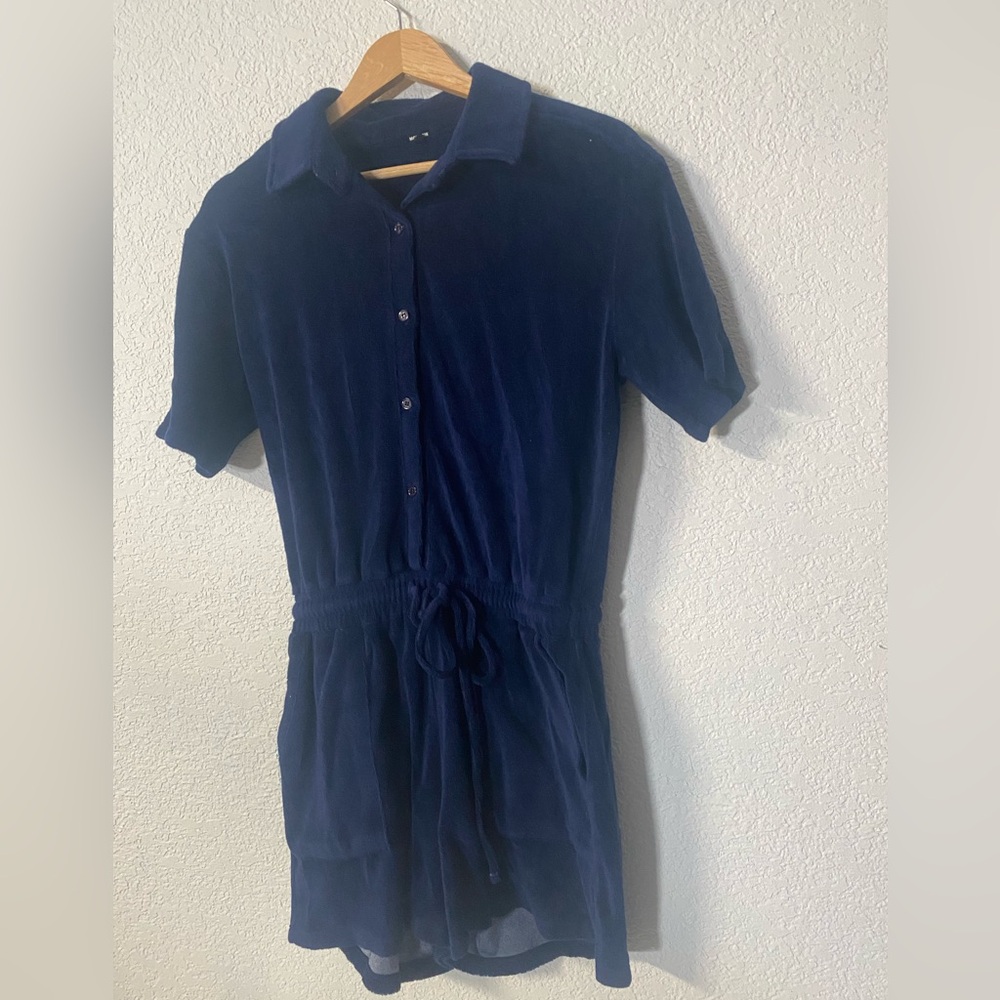 Monrow Deep Blue French Terry cloth Romper size M